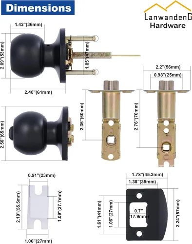 Miniatura 3 de Lanwandeng - Pomos de puerta negros mate con cerradura y llaves, picaporte de puerta interior/exterior para dormitorio o baño