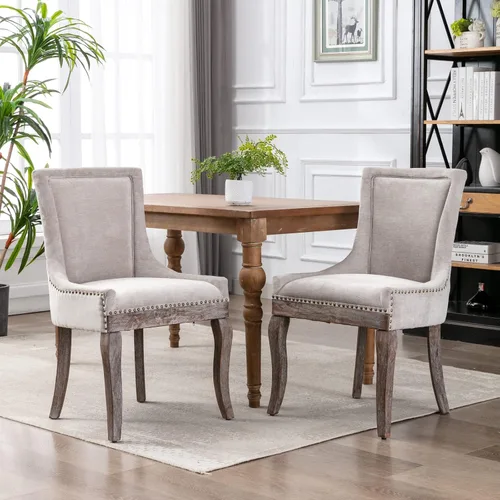 Miniatura 7 de Sillas de Comedor - Juego de 2 sillas de comedor modernas, tapizadas de tela con respaldo alto con ribete de cabeza de clavo y patas curvadas