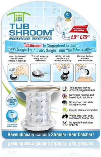 Miniatura 2 de TubShroom Colector de pelo para desagüe de bañera, cromado y fregadero, revolucionario protector de drenaje de lavabo de baño, colador, trampa