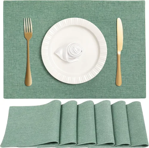 Miniatura 9 de Juego de 6 manteles individuales de tela de lino de doble capa, tejido de algodón, para decoración de mesa de cocina, casa de campo, resistentes al