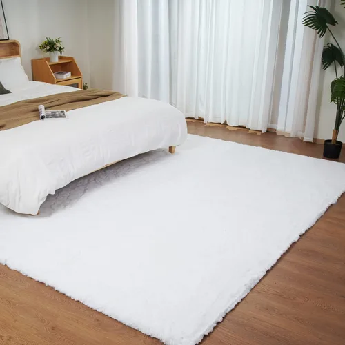 Miniatura 59 de Ghouse Alfombra ultrasuave de pelo sintético de conejo, alfombras lavables a máquina para dormitorio, alfombras esponjosas para sala de estar, Blanco