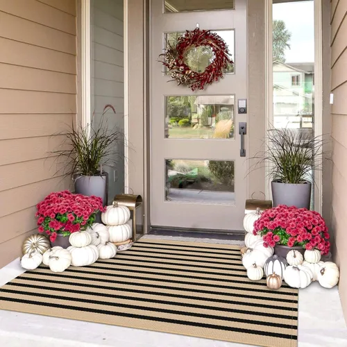Miniatura 62 de IOHOUZE Alfombra Rayada Gris y Blanca - 27.5" X 43" Tapetes para Puerta Delantera al Aire Libre, Alfombra Lavable para Decoración de Porche