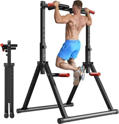 Miniatura 9 de WATBKHE Power Tower Pull Up Dip Station Foldable, Pull Up Bar Station Adjustable, Multi-Function Home Gym, Strength Training Fitness Equipment, Negro