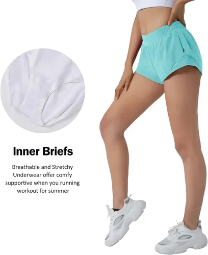 Miniatura 4 de Aurefin Pantalones cortos para correr para mujer de secado rápido ligeros con bolsillo con cremallera