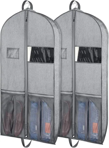 Miniatura 13 de Zilink Bolsa para trajes de 43 pulgadas Bolsas para trajes de viaje con bolsillos Funda transpirable para vestidos y trajes para almacenamiento