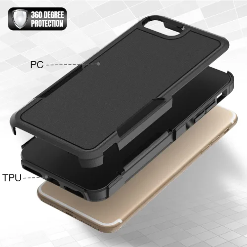 Miniatura 4 de Funda WOGROO para iPhone 8 Plus, iPhone 7 Plus de 5.5 pulgadas, funda protectora para teléfono a prueba de golpes, fuerte y duradera, color negro