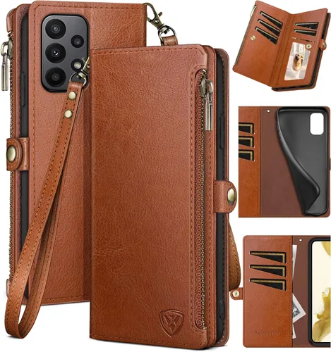 Miniatura 7 de XcaseBar Funda tipo cartera para Samsung Galaxy A23 5G/4G con cremallera y tarjetero de crédito [bloqueo RFID], funda de piel sintética con tapa