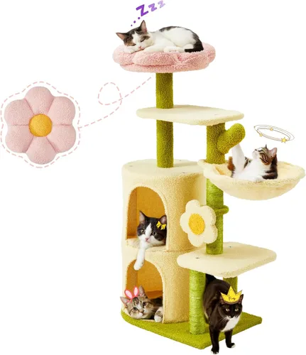 Erinnyees Árbol de flores para gatos, torre para gatos de 38.2 pulgadas, torre de árbol de gatito de varios niveles para interiores, casa de gatitos