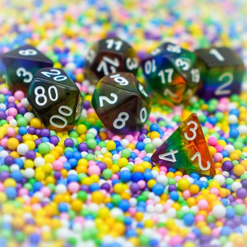 Miniatura 3 de Cusdie Juego de dados poliédricos DND de 7 troqueles arcoíris para juegos de rol (arco iris-transparente)