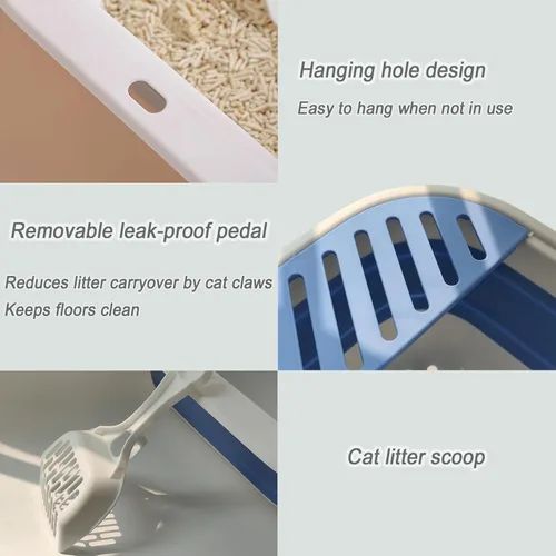 Miniatura 4 de Caja de arena plegable pequeña para gatos, bandeja de orinal abierta para gatitos con cuchara, inodoro para gatos con pedal antisalpicaduras