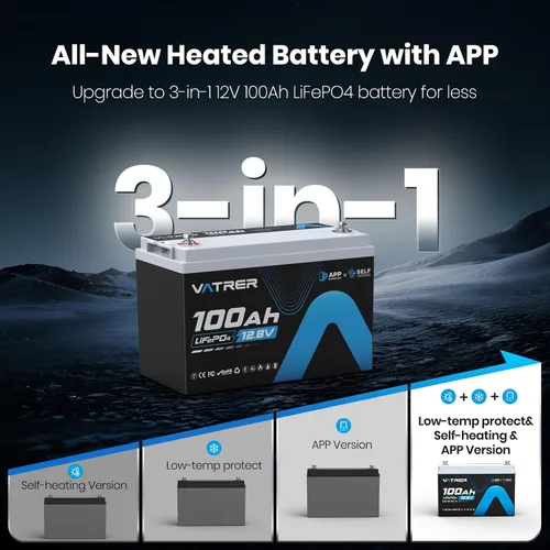 Miniatura 6 de Batería de litio LiFePO4 de 12.8 V 100 AH Grupo 31 con autocalentamiento y monitoreo de aplicaciones, BMS integrado de 100 A, corte de alta