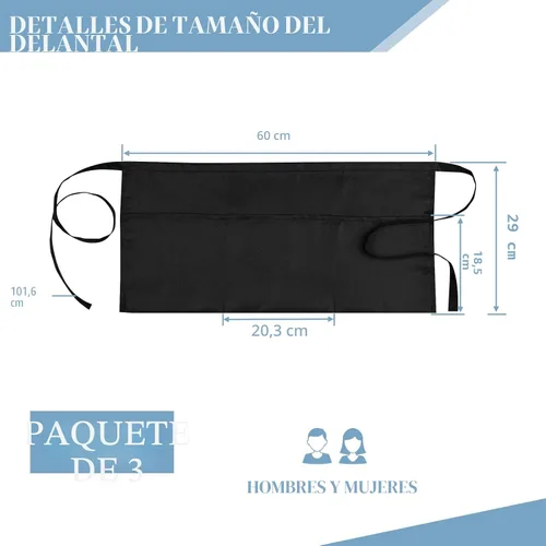 Miniatura 2 de PEASUG Server Apron, Waitress Apron with 3 Pockets, Short Aprons for Women with Pockets for Servers, Waiter, Waitress