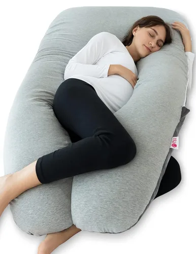 Miniatura 11 de Meiz - Almohada de embarazo, almohadas refrescantes de embarazo para dormir, almohada de embarazo de cuerpo completo con funda reversible de jersey