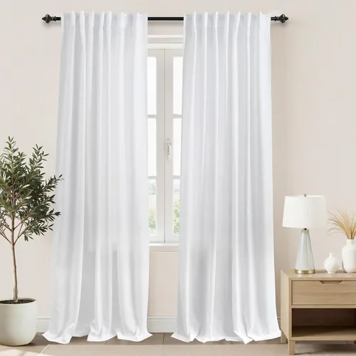 Miniatura 43 de KOUFALL Cortinas de lino azul marino de 84 pulgadas de largo, cortinas transparentes azul oscuro para sala de estar y dormitorio, medianoche