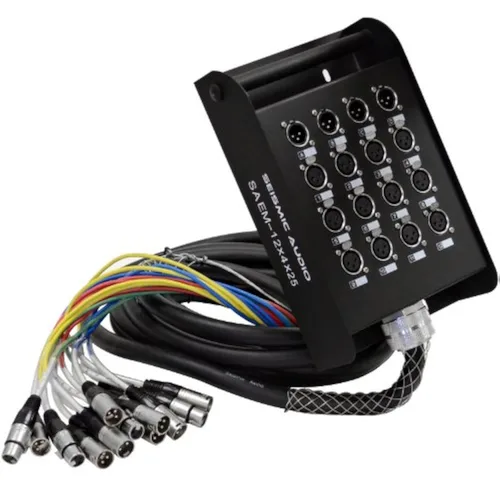 Seismic Audio - Cable Serpiente XLR SAEM-12x4x25-12 Canales de 25 pies de largo - 12 envíos y 4 retornos XLR - Codificado por colores, numéricamente