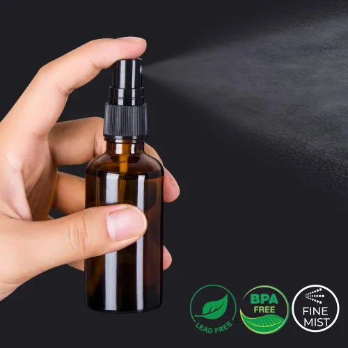 Miniatura 2 de Paquete de 6 botellas de spray de vidrio ámbar para aceites esenciales, botella pequeña de 2 onzas de niebla fina vacía de viaje para cabello