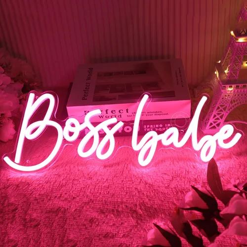 Miniatura 2 de SYLHOME Pink Boss Babe - Letrero de luz LED de neón para jefe, oficina, escritorio, decoración de pared, letrero para dormitorio de niñas, mujeres