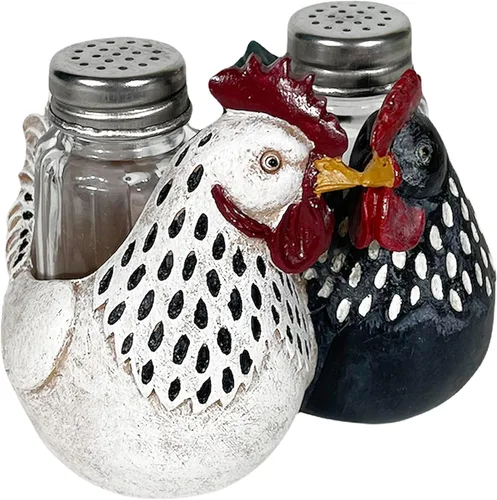 Urbalabs Country Chicken Double Chickens Salero y Pimentero Caddy Country Farmhouse Mesa de comedor de cocina Decoración de mostrador de cocina,
