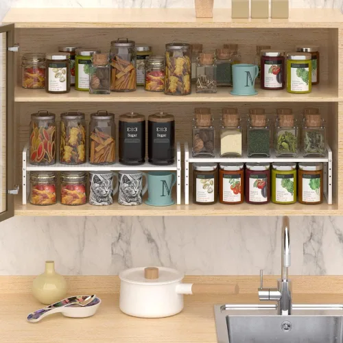 Miniatura 5 de Estante expandible para gabinete, organizador grande de armario de cocina, estante apilable para despensa, organización y almacenamiento para cocina