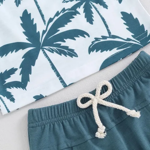 Miniatura 4 de BOIZONTY Conjunto de 2 piezas de ropa de verano para bebé, camiseta sin mangas, camiseta y pantalones cortos de palma