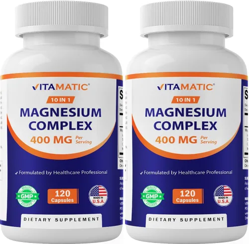 Vitamatic Complejo de magnesio, 400 mg de MG elemental (como bisglicinato, citrato, taurato, malato, aspartato, óxido, gluconato, lisinato