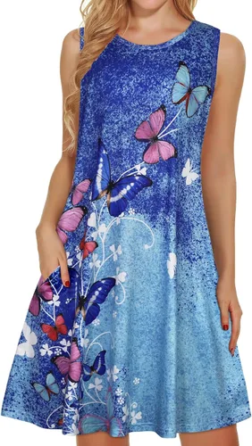 Miniatura 21 de elescat Vestidos de verano para mujer 2025, vestido casual de playa sin mangas con estampado floral, tipo camiseta, suelto y con bolsillos