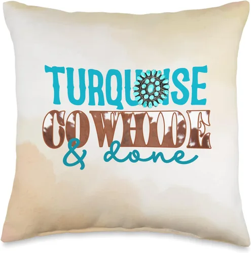 Cowhide & Done Western Life Country Farm Life Item Turquesa - Almohada de piel de vaca y hecho Western Country Farm Life, 16.0 x 16.0 in, multicolor