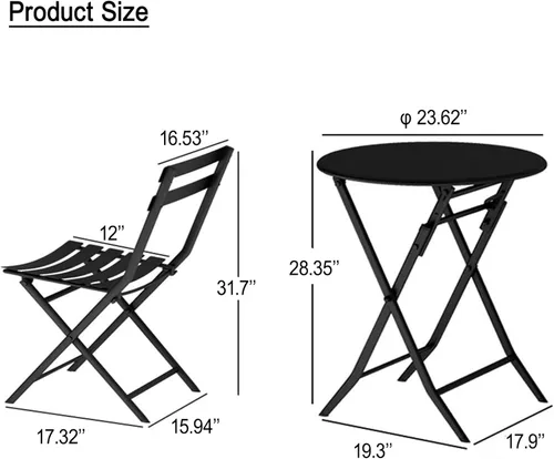 Miniatura 7 de LUMISOL Juego de mesa de 3 piezas para patio, juego de mesa de bistró de metal, juego de mesa cuadrada plegable y sillas para exteriores