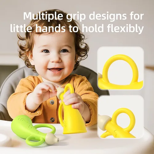 Miniatura 7 de Juguete de trompeta para bebé de 6 a 12 meses, juguete de silicona con 2 piezas de color amarillo y verde para dentición, juguetes de silbato