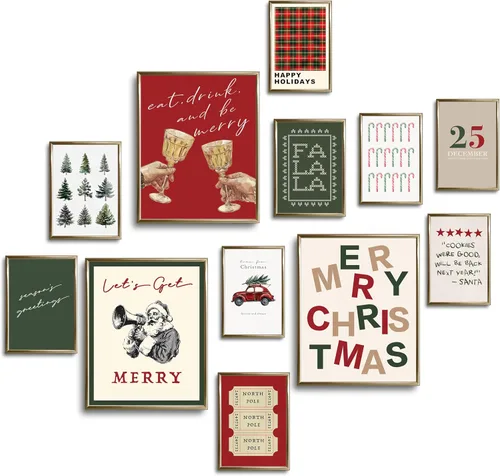 TwoDays Arte de Pared Navideño Moderno, Póster Estético Clásico Retro de Vacaciones de Navidad para Decoración de Habitación, Impresiones de Arte de