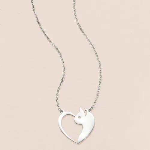 Miniatura 3 de Ross-Simons Collar de plata de ley con gato y corazón 180in Plata esterlina no conocido