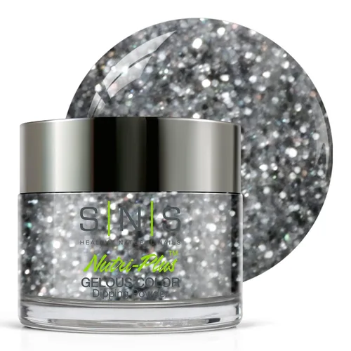 SNS Polvo de inmersión de uñas, polvo de inmersión de color geloso – Alaskan Cruise (gris metálico/plateado, brillante) – Color de uñas de larga
