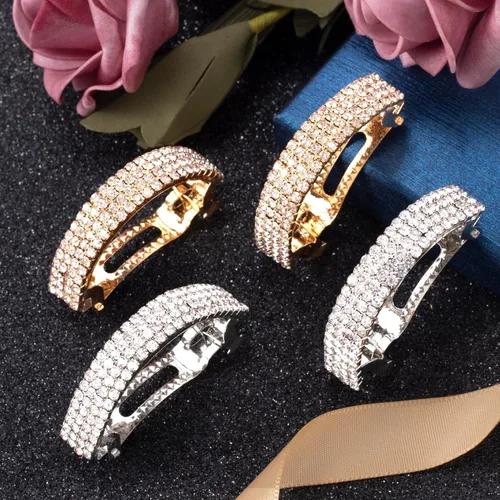 Miniatura 7 de HINZIC 4 pinzas para el cabello con diamantes de imitación de 2 pulgadas, color plateado y dorado, pasadores de primavera con cristales brillantes