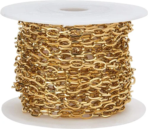 DanLingJewelry Cadenas de cable de acero inoxidable 304 dorado de 16 pies sin soldar, cadenas ovaladas planas con carrete para hacer joyas y