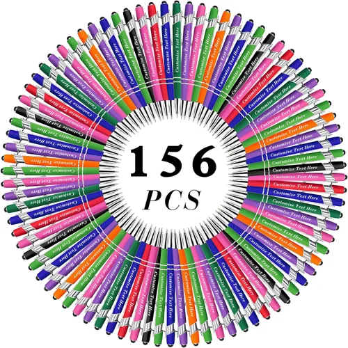 Miniatura 50 de Bolígrafos personalizados a granel con punta de lápiz capacitivo, 12 bolígrafos personalizados con logotipo de mensaje con nombre, bolígrafos