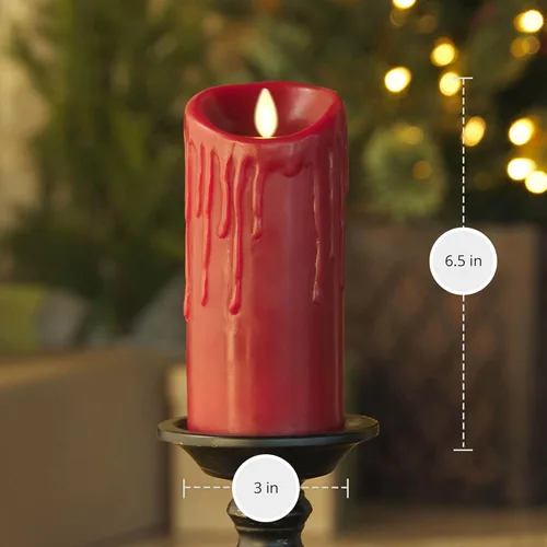 Miniatura 8 de Luminara - Vela LED sin llama con goteo de cera, burdeos 3.4" x 4.5", función de temporizador, pila de cera real, funciona con batería, sin perfume