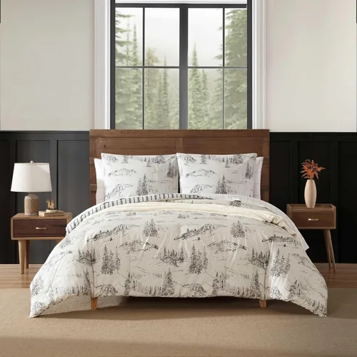 Miniatura 12 de Eddie Bauer - Juego de edredón Queen, ropa de cama reversible a cuadros, elegante y cálida decoración del hogar (gris normandía, Queen)