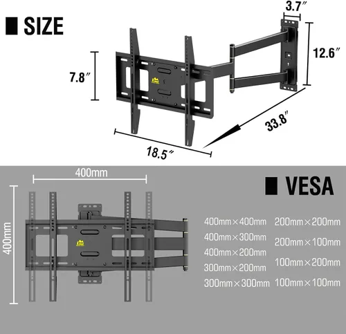 Miniatura 7 de FORGING MOUNT - Soporte de pared para TV de esquina con brazo largo para televisores de 26" a 65" - Fácil de instalar, diseño de un solo soporte
