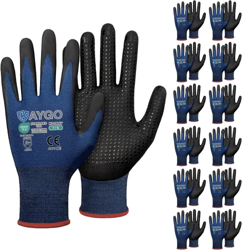 Miniatura 16 de KAYGO MicroFoam - Guantes de trabajo con revestimiento de nitrilo, 12 pares KG19N de nailon de punto sin costuras, micropuntos para un mejor agarre