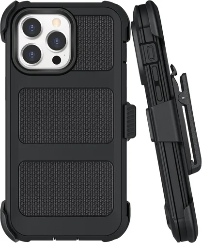 Miniatura 9 de Funda con clip para cinturón compatible con iPhone 12 Defender con soporte giratorio de 360°, protección resistente anticaídas y golpes, color negro