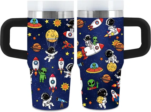 Miniatura 10 de Vaso de 405 ml para niños con alfabeto de animales con asa, popote y tapa, vaso aislado de acero inoxidable, cosas con letras del abecedario