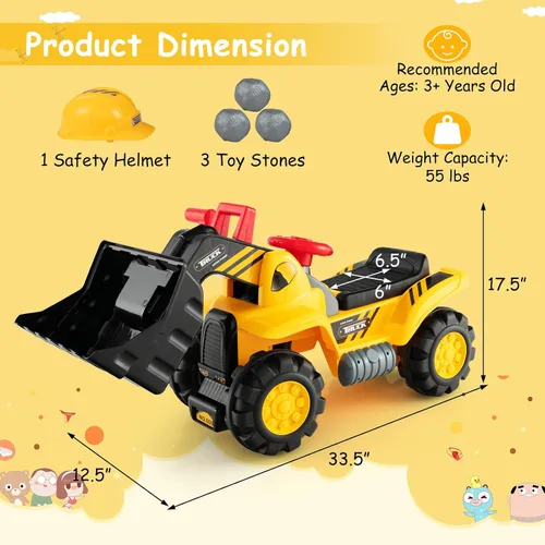 Miniatura 5 de Costzon Excavadora para montar, vehículos de construcción para montar con casco, 3 piedras de juguete, sonido realista, cucharón ajustable