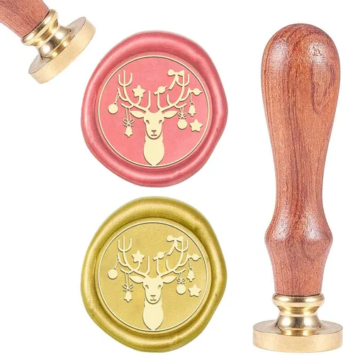 CRASPIRE Sello de cera de alce de Navidad, cabeza de sello de cera vintage, sellos de sellado de cera de animales retro de 0.984 in, estrella de