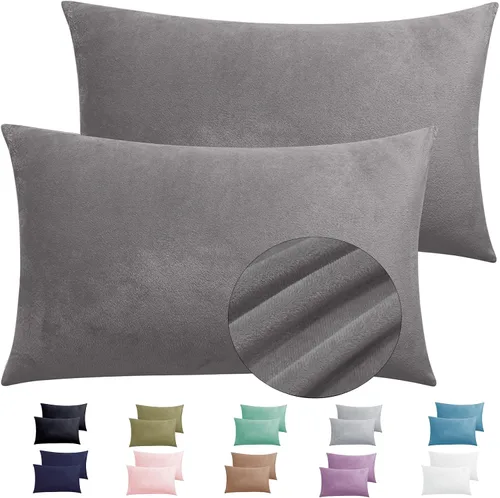 Miniatura 13 de Paquete de 2 fundas de almohada King de terciopelo con cremallera, súper suaves y acogedoras, fundas de almohada de franela difusa de lujo con Gris