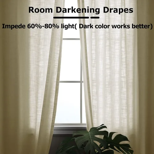 Miniatura 5 de Frelement Cortinas de lino sintético con forro opaco para dormitorio, cortinas plisadas para barra transversal para puerta de sala de reuniones