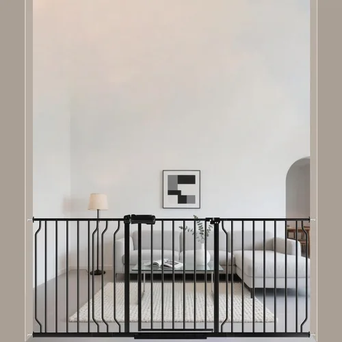 Miniatura 11 de ALLAIBB - Puerta de seguridad extra ancha con montaje a presión para niños, con pasillo para niños pequeños, niños, mascotas y perros, tensión Blanco