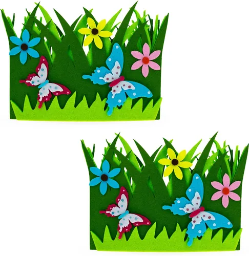 Miniatura 8 de Juego de 2 centros de mesa decorativos de fieltro de Pascua con flores de primavera y mariposas