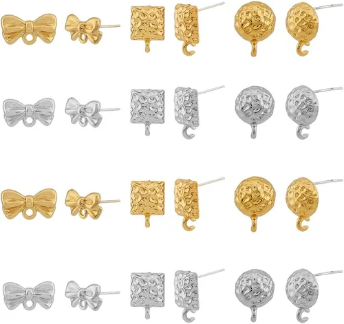 DICOSMETIC 48 piezas de 3 estilos geométricos aretes de aleación de pendientes de lazo texturizado cuadrado redondo con lazo para hacer joyas de
