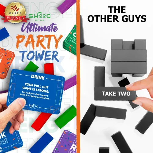 Miniatura 2 de SWOOC Games - Ultimate Party Tower™ - 100 Comandos Originales, 60 Bloques, y Miles de Divertidas Combinaciones de Reglas - Una Vuelta Divertida a