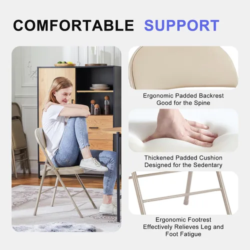Miniatura 4 de Paquete de 2 sillas plegables, sillas comerciales apilables portátiles, silla de cuero acolchada para interiores y exteriores con marco de metal